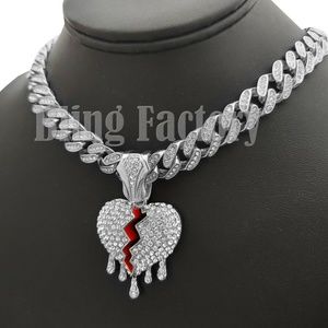 Drip Broken Heart 18" Iced Box Lock Cuban Necklace